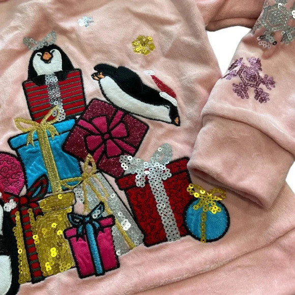 Margaux & Lexi Pink Velour Christmas Hoodie 4 - Picture 3 of 3